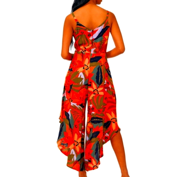 MSK Dresses & Skirts - Msk Women's Tropical Printed Red Floral Tie Waist Wide Leg Jumpsuit, Size XL